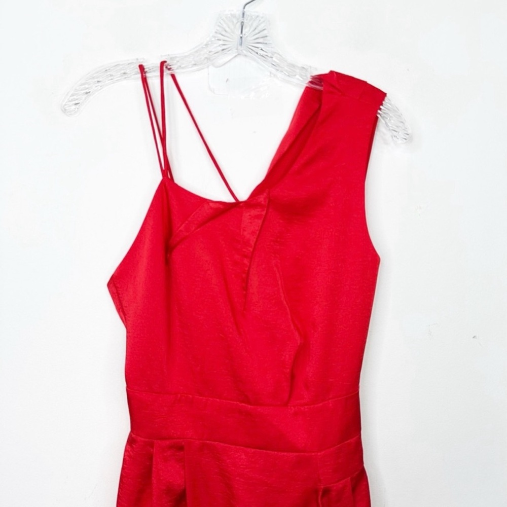 NWT REISS | Sara Ruffle Detail‎ Red Satin Pleated Midi Cocktail Dress Sz. 0 - Picture 6 of 8